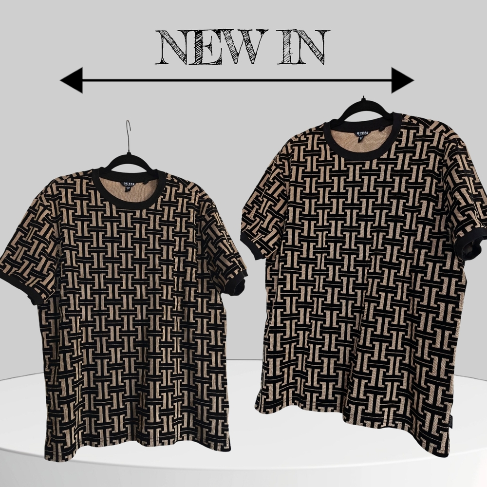 Guess Black and Tan Patterned Dress Shirt